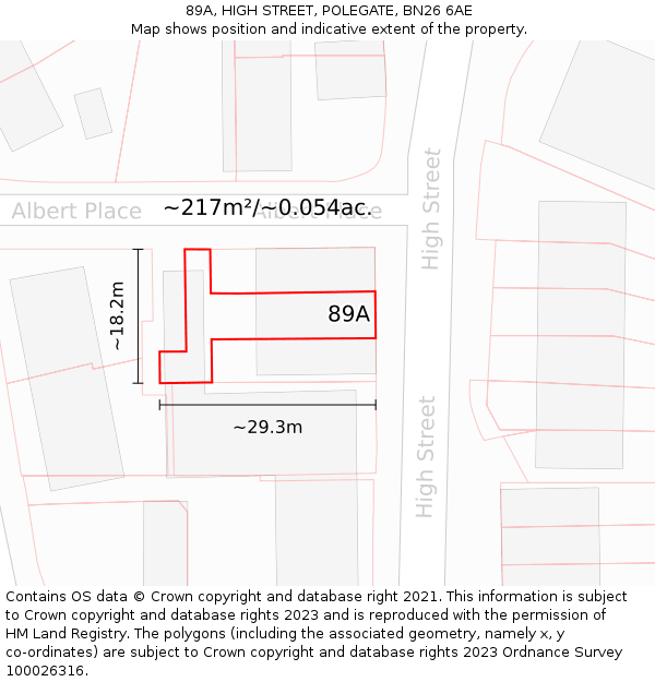 89A, HIGH STREET, POLEGATE, BN26 6AE: Plot and title map