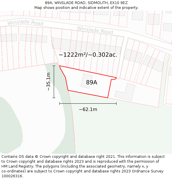 89A, WINSLADE ROAD, SIDMOUTH, EX10 9EZ: Plot and title map