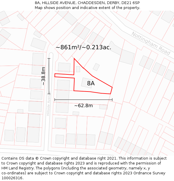 8A, HILLSIDE AVENUE, CHADDESDEN, DERBY, DE21 6SP: Plot and title map