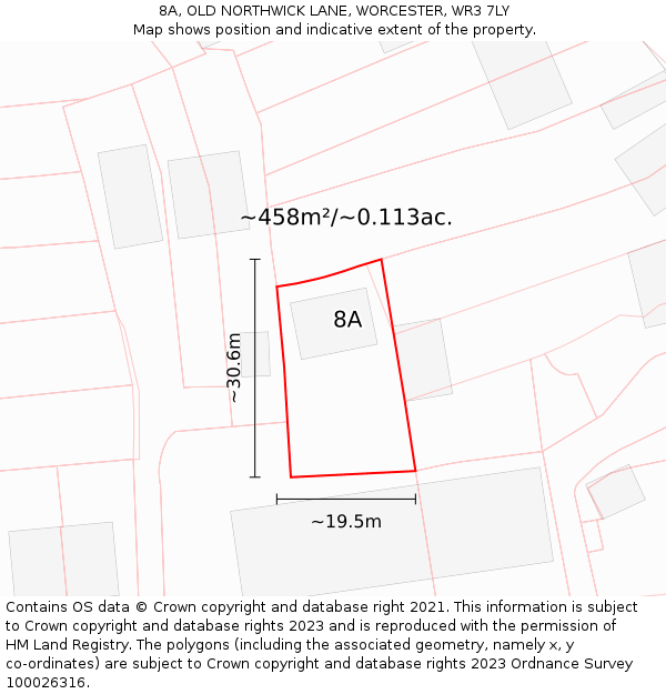 8A, OLD NORTHWICK LANE, WORCESTER, WR3 7LY: Plot and title map