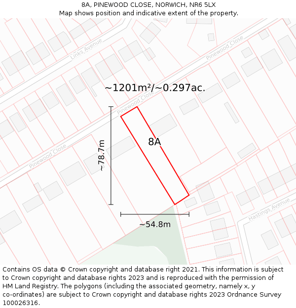 8A, PINEWOOD CLOSE, NORWICH, NR6 5LX: Plot and title map