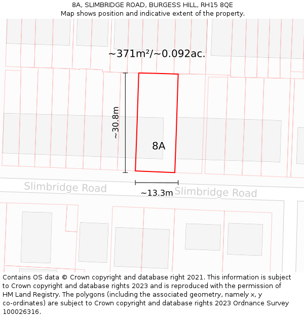 8A, SLIMBRIDGE ROAD, BURGESS HILL, RH15 8QE: Plot and title map