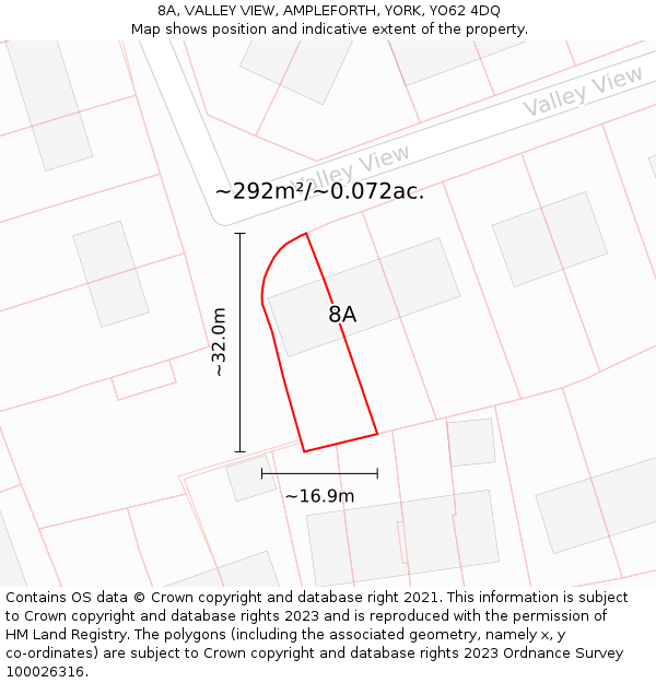 8A, VALLEY VIEW, AMPLEFORTH, YORK, YO62 4DQ: Plot and title map