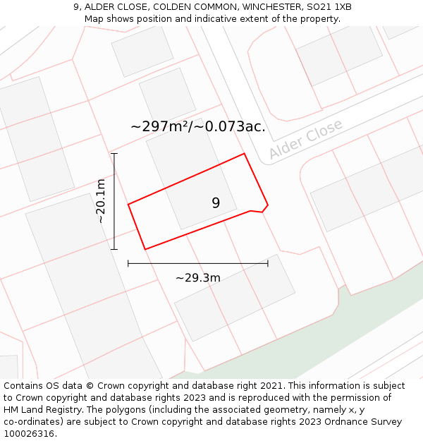 9, ALDER CLOSE, COLDEN COMMON, WINCHESTER, SO21 1XB: Plot and title map