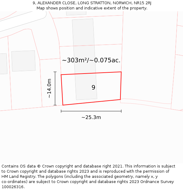 9, ALEXANDER CLOSE, LONG STRATTON, NORWICH, NR15 2RJ: Plot and title map