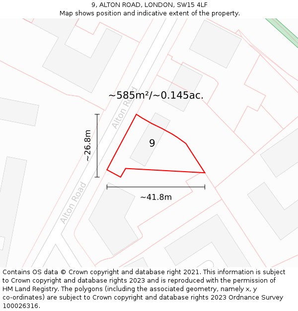 9, ALTON ROAD, LONDON, SW15 4LF: Plot and title map