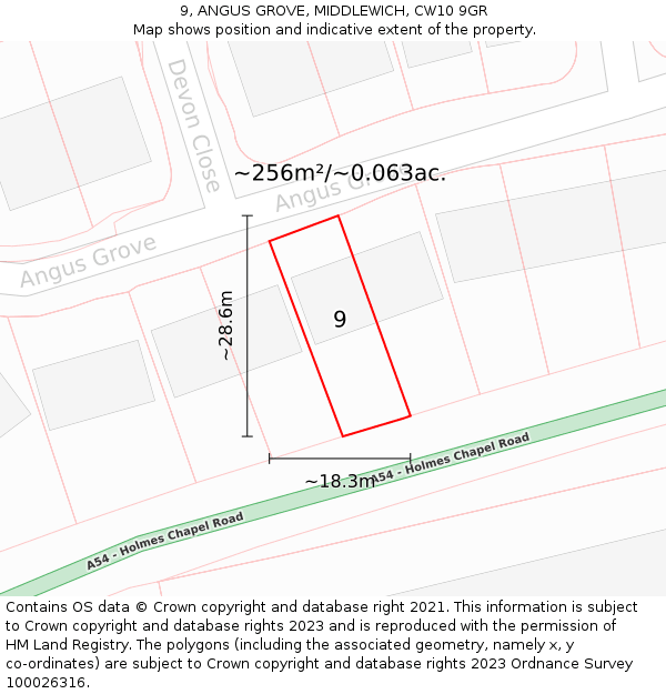 9, ANGUS GROVE, MIDDLEWICH, CW10 9GR: Plot and title map