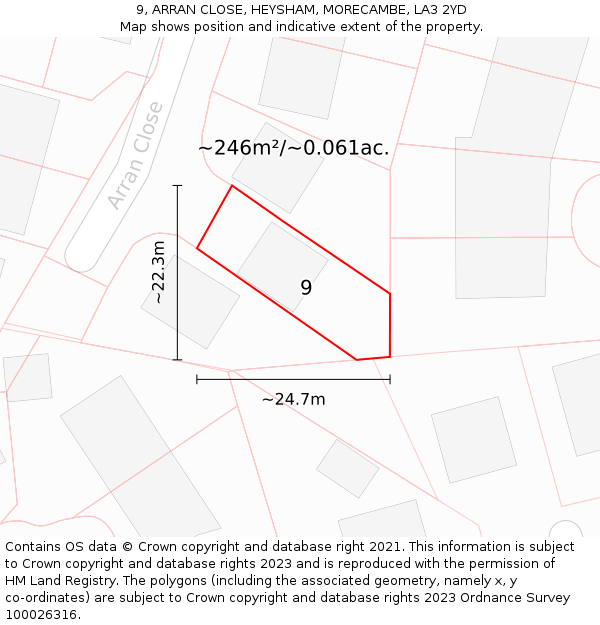 9, ARRAN CLOSE, HEYSHAM, MORECAMBE, LA3 2YD: Plot and title map