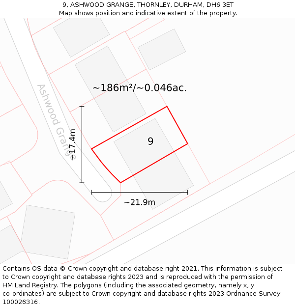 9, ASHWOOD GRANGE, THORNLEY, DURHAM, DH6 3ET: Plot and title map