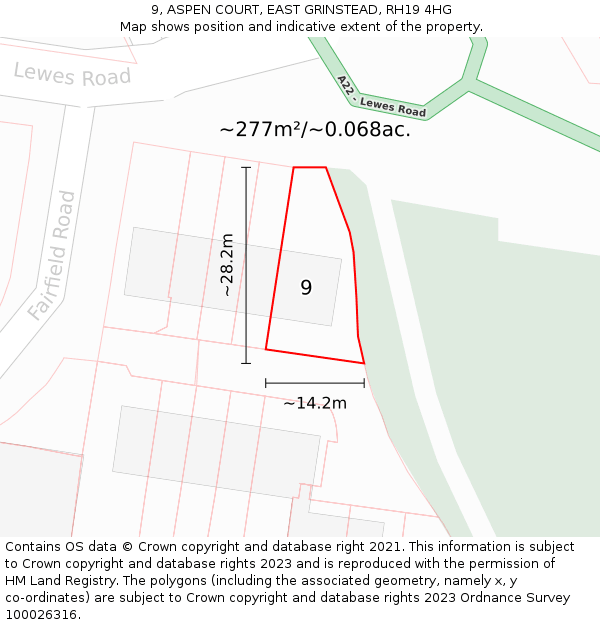 9, ASPEN COURT, EAST GRINSTEAD, RH19 4HG: Plot and title map