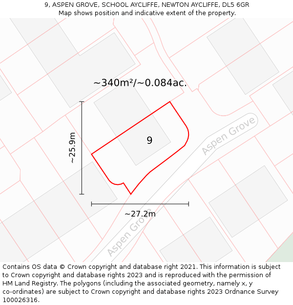 9, ASPEN GROVE, SCHOOL AYCLIFFE, NEWTON AYCLIFFE, DL5 6GR: Plot and title map