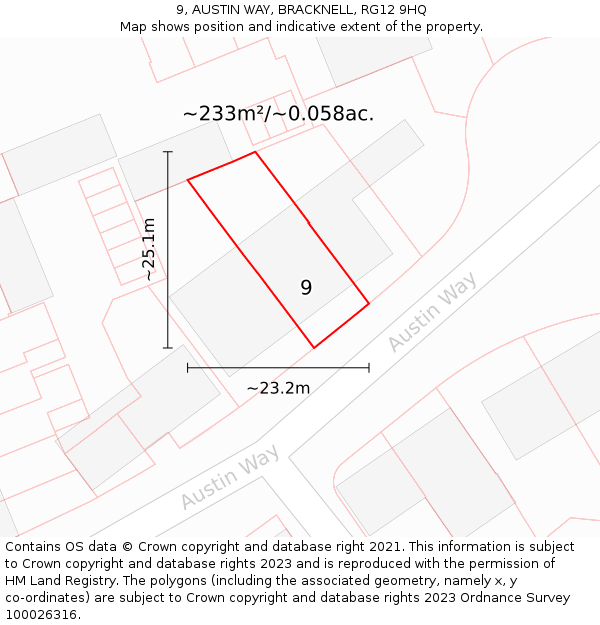 9, AUSTIN WAY, BRACKNELL, RG12 9HQ: Plot and title map