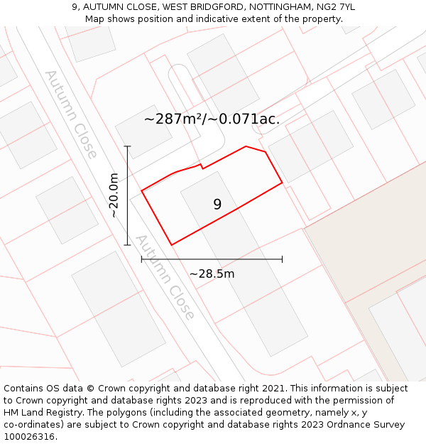 9, AUTUMN CLOSE, WEST BRIDGFORD, NOTTINGHAM, NG2 7YL: Plot and title map