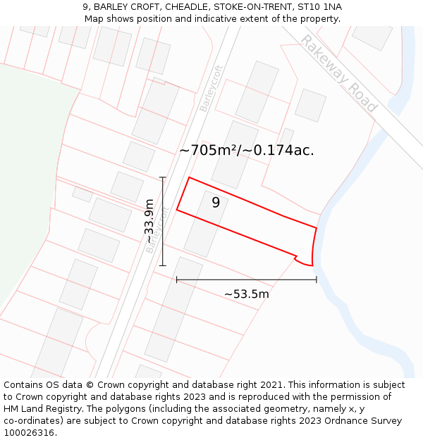 9, BARLEY CROFT, CHEADLE, STOKE-ON-TRENT, ST10 1NA: Plot and title map