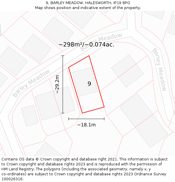 9, BARLEY MEADOW, HALESWORTH, IP19 8PG: Plot and title map