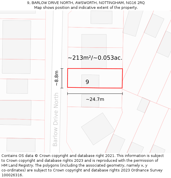 9, BARLOW DRIVE NORTH, AWSWORTH, NOTTINGHAM, NG16 2RQ: Plot and title map