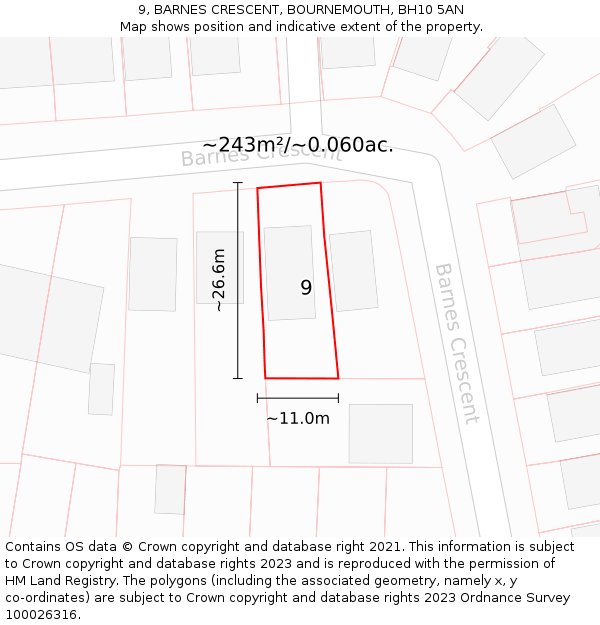 9, BARNES CRESCENT, BOURNEMOUTH, BH10 5AN: Plot and title map