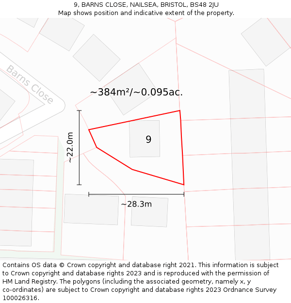 9, BARNS CLOSE, NAILSEA, BRISTOL, BS48 2JU: Plot and title map