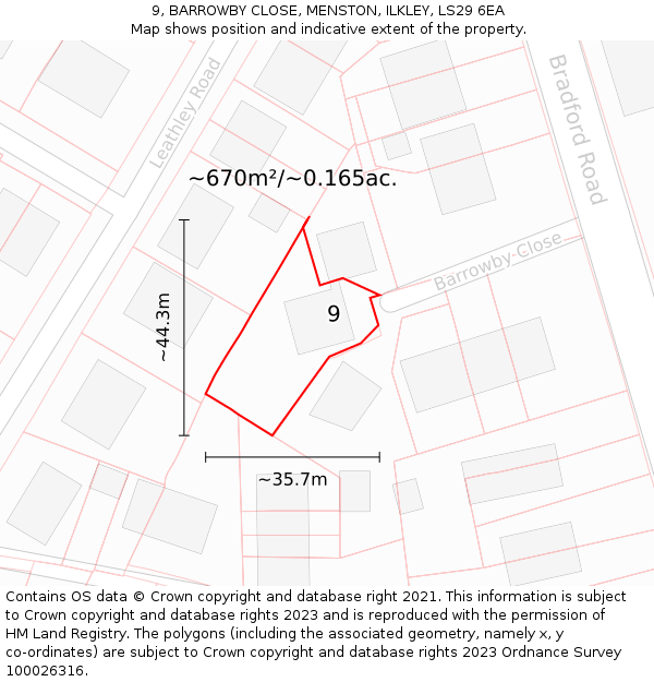 9, BARROWBY CLOSE, MENSTON, ILKLEY, LS29 6EA: Plot and title map