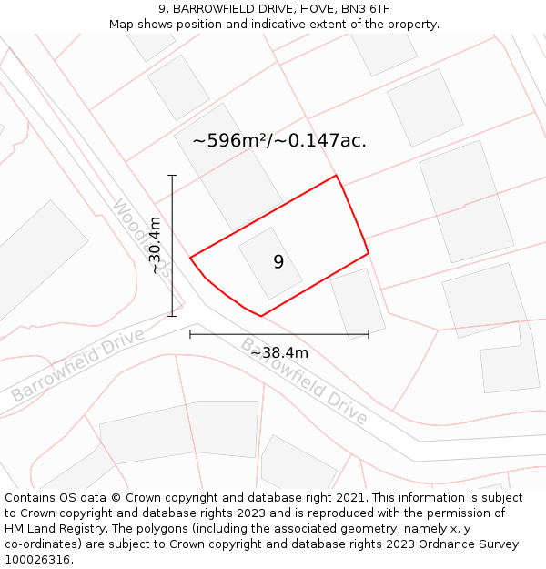 9, BARROWFIELD DRIVE, HOVE, BN3 6TF: Plot and title map