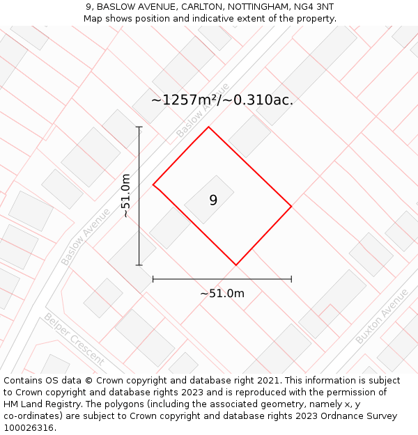 9, BASLOW AVENUE, CARLTON, NOTTINGHAM, NG4 3NT: Plot and title map