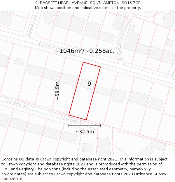 9, BASSETT HEATH AVENUE, SOUTHAMPTON, SO16 7GP: Plot and title map