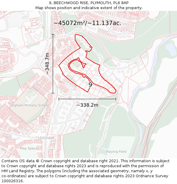 9, BEECHWOOD RISE, PLYMOUTH, PL6 8AP: Plot and title map