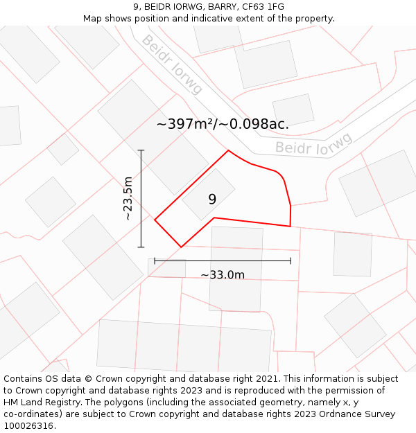 9, BEIDR IORWG, BARRY, CF63 1FG: Plot and title map