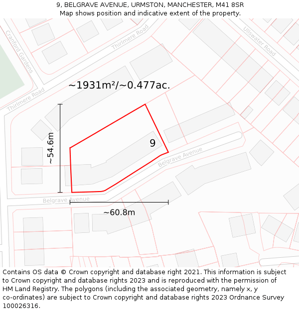 9, BELGRAVE AVENUE, URMSTON, MANCHESTER, M41 8SR: Plot and title map