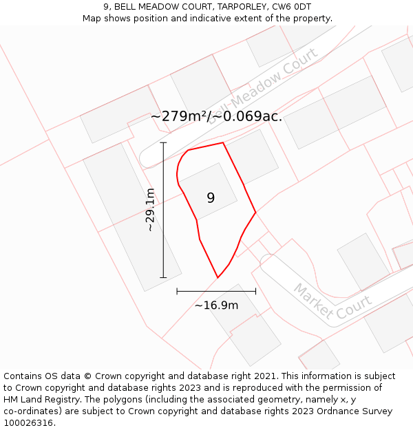 9, BELL MEADOW COURT, TARPORLEY, CW6 0DT: Plot and title map