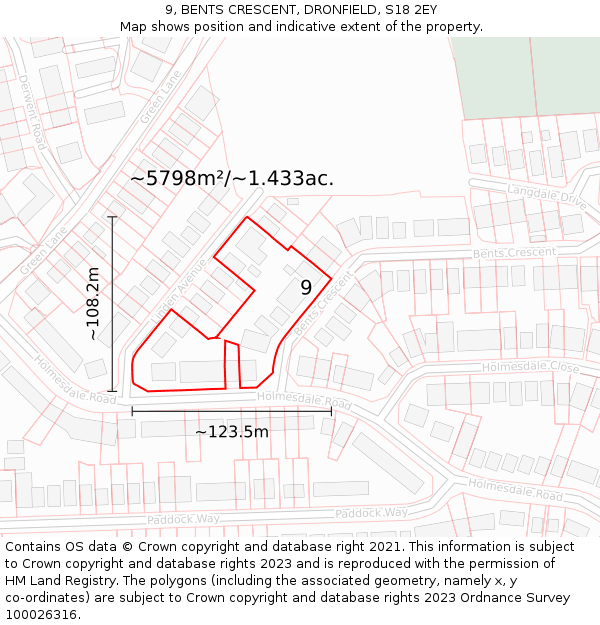 9, BENTS CRESCENT, DRONFIELD, S18 2EY: Plot and title map