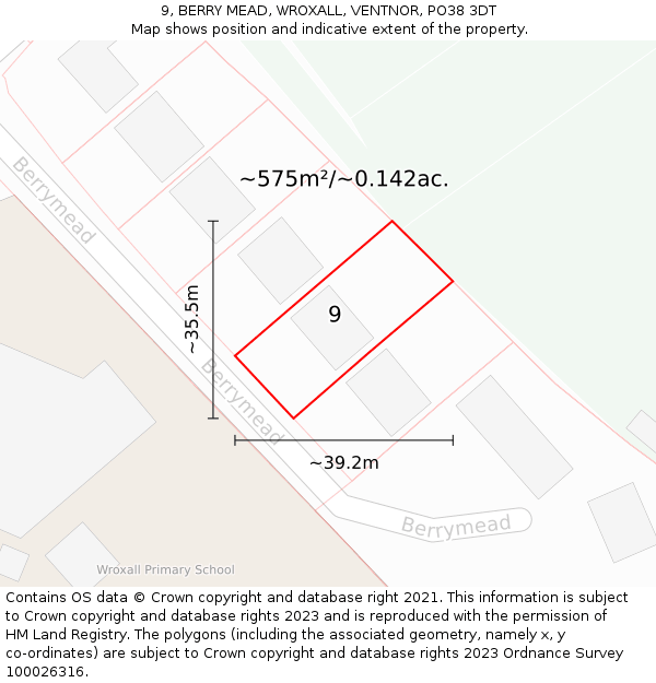 9, BERRY MEAD, WROXALL, VENTNOR, PO38 3DT: Plot and title map