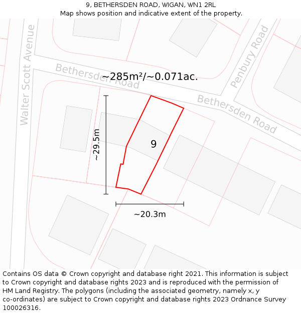 9, BETHERSDEN ROAD, WIGAN, WN1 2RL: Plot and title map