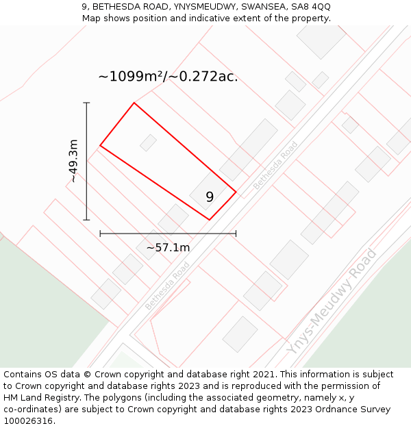 9, BETHESDA ROAD, YNYSMEUDWY, SWANSEA, SA8 4QQ: Plot and title map