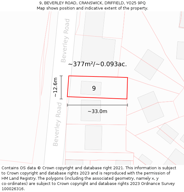 9, BEVERLEY ROAD, CRANSWICK, DRIFFIELD, YO25 9PQ: Plot and title map