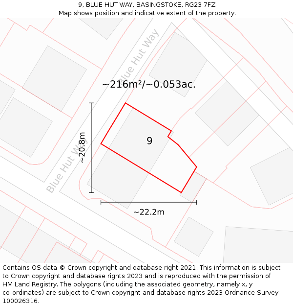 9, BLUE HUT WAY, BASINGSTOKE, RG23 7FZ: Plot and title map