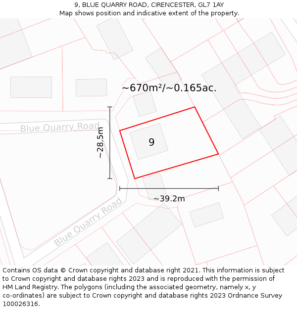 9, BLUE QUARRY ROAD, CIRENCESTER, GL7 1AY: Plot and title map