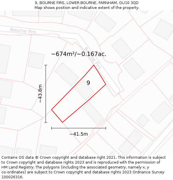 9, BOURNE FIRS, LOWER BOURNE, FARNHAM, GU10 3QD: Plot and title map