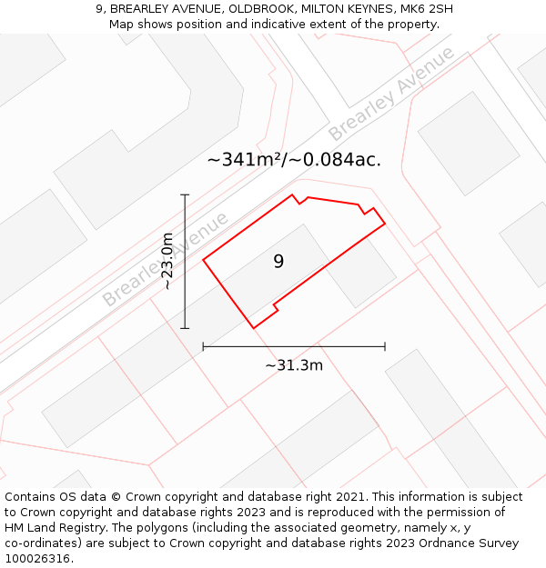 9, BREARLEY AVENUE, OLDBROOK, MILTON KEYNES, MK6 2SH: Plot and title map