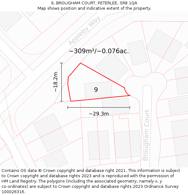 9, BROUGHAM COURT, PETERLEE, SR8 1QA: Plot and title map