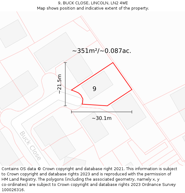 9, BUCK CLOSE, LINCOLN, LN2 4WE: Plot and title map