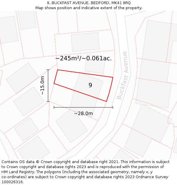 9, BUCKFAST AVENUE, BEDFORD, MK41 8RQ: Plot and title map