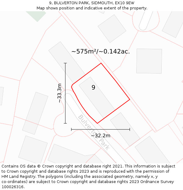 9, BULVERTON PARK, SIDMOUTH, EX10 9EW: Plot and title map