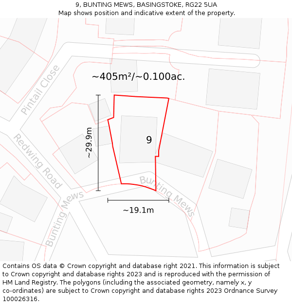 9, BUNTING MEWS, BASINGSTOKE, RG22 5UA: Plot and title map