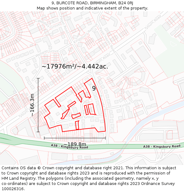 9, BURCOTE ROAD, BIRMINGHAM, B24 0RJ: Plot and title map