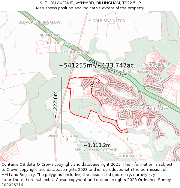 9, BURN AVENUE, WYNYARD, BILLINGHAM, TS22 5UP: Plot and title map