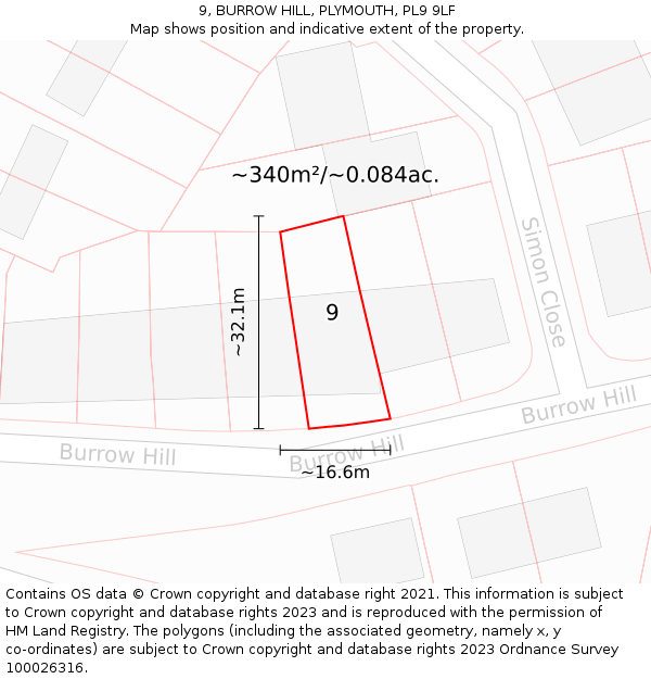 9, BURROW HILL, PLYMOUTH, PL9 9LF: Plot and title map