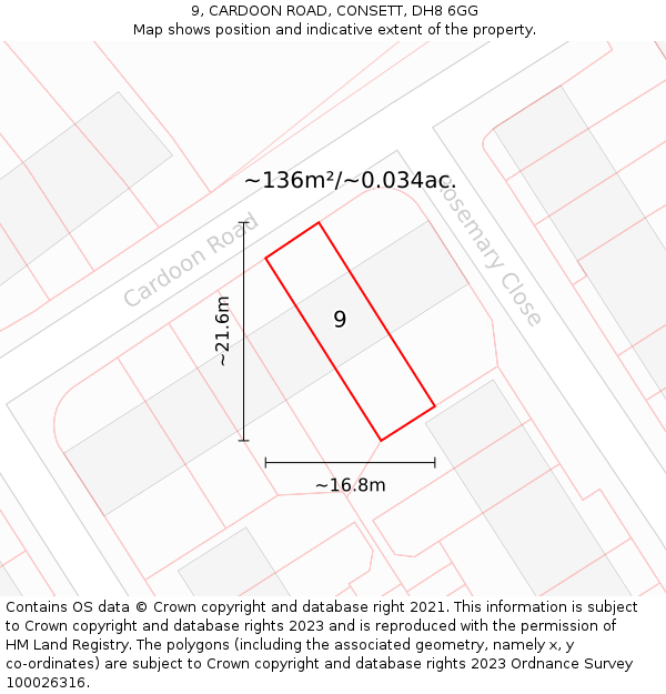 9, CARDOON ROAD, CONSETT, DH8 6GG: Plot and title map