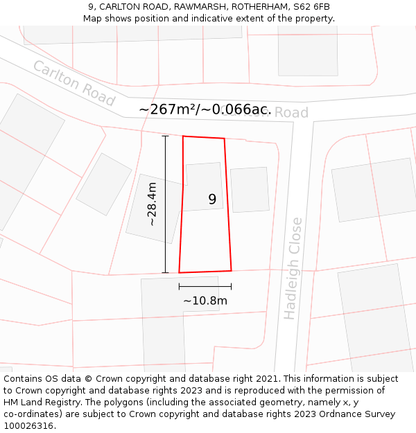 9, CARLTON ROAD, RAWMARSH, ROTHERHAM, S62 6FB: Plot and title map