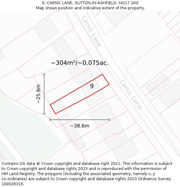 9, CARSIC LANE, SUTTON-IN-ASHFIELD, NG17 2AS: Plot and title map